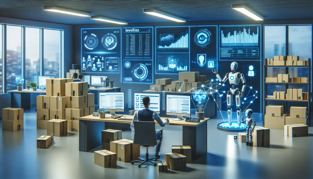 "A friendly AI assistant helping a small business owner manage email campaigns on a laptop, surrounded by visual elements like graphs, charts, segmented customer lists, and promotional content drafts, depicting productivity and ease of use in email marketing automation."